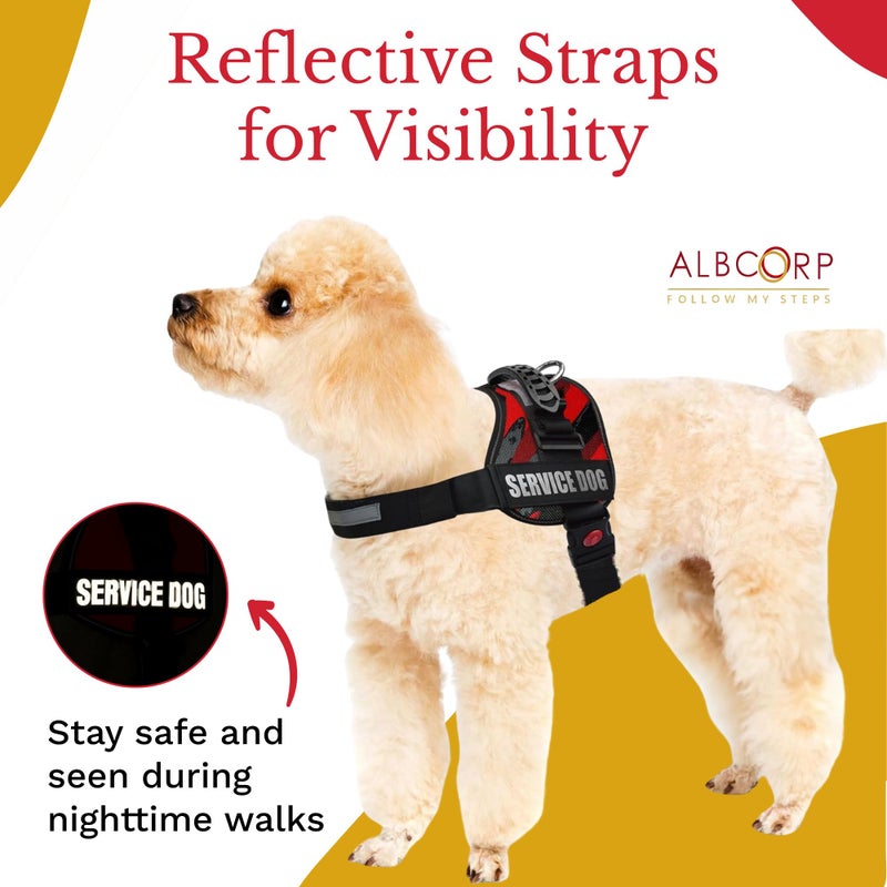 ALBCORP Service Dog Vest Harness â€“ Reflective, No-Pull Harness with Handle & Comfy Mesh Padding â€“ Sizes XXS-XL for Puppies, Small & Large Dogs â€“ 2 Removable Service Patches Included (XXS, Red Camo) - Image 5